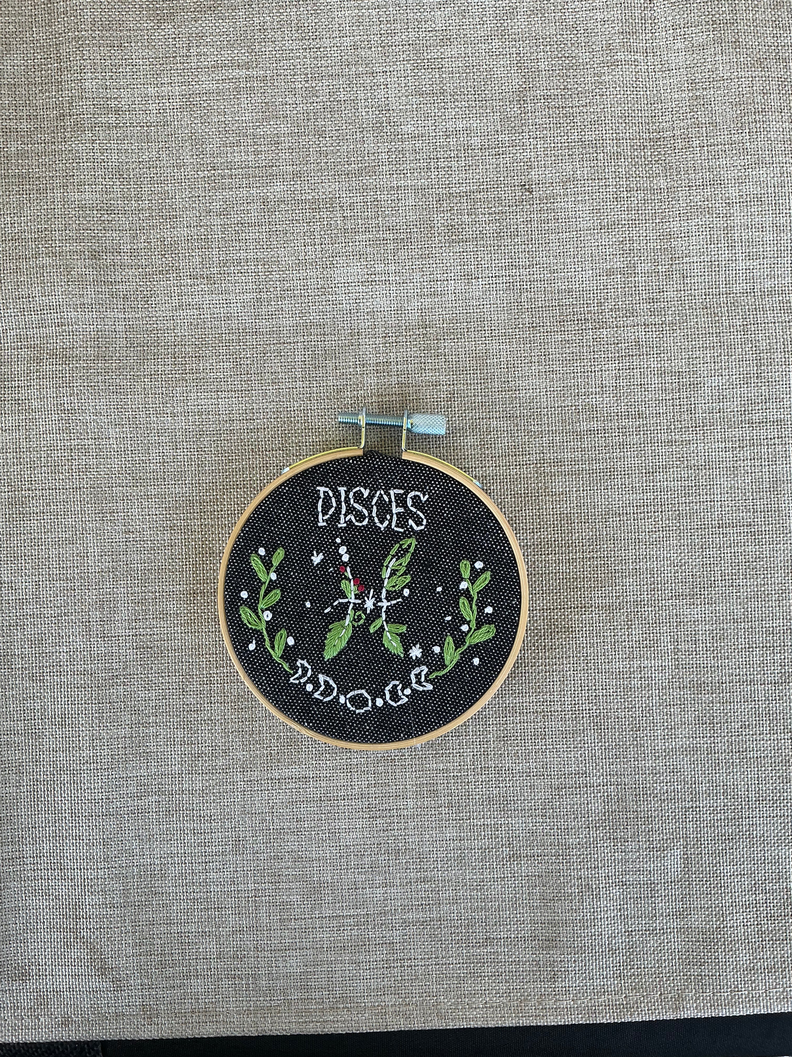 Handmade Embroidered Zodiac Hoop | zodiac Embroidery Wall Art & Shelf Décor