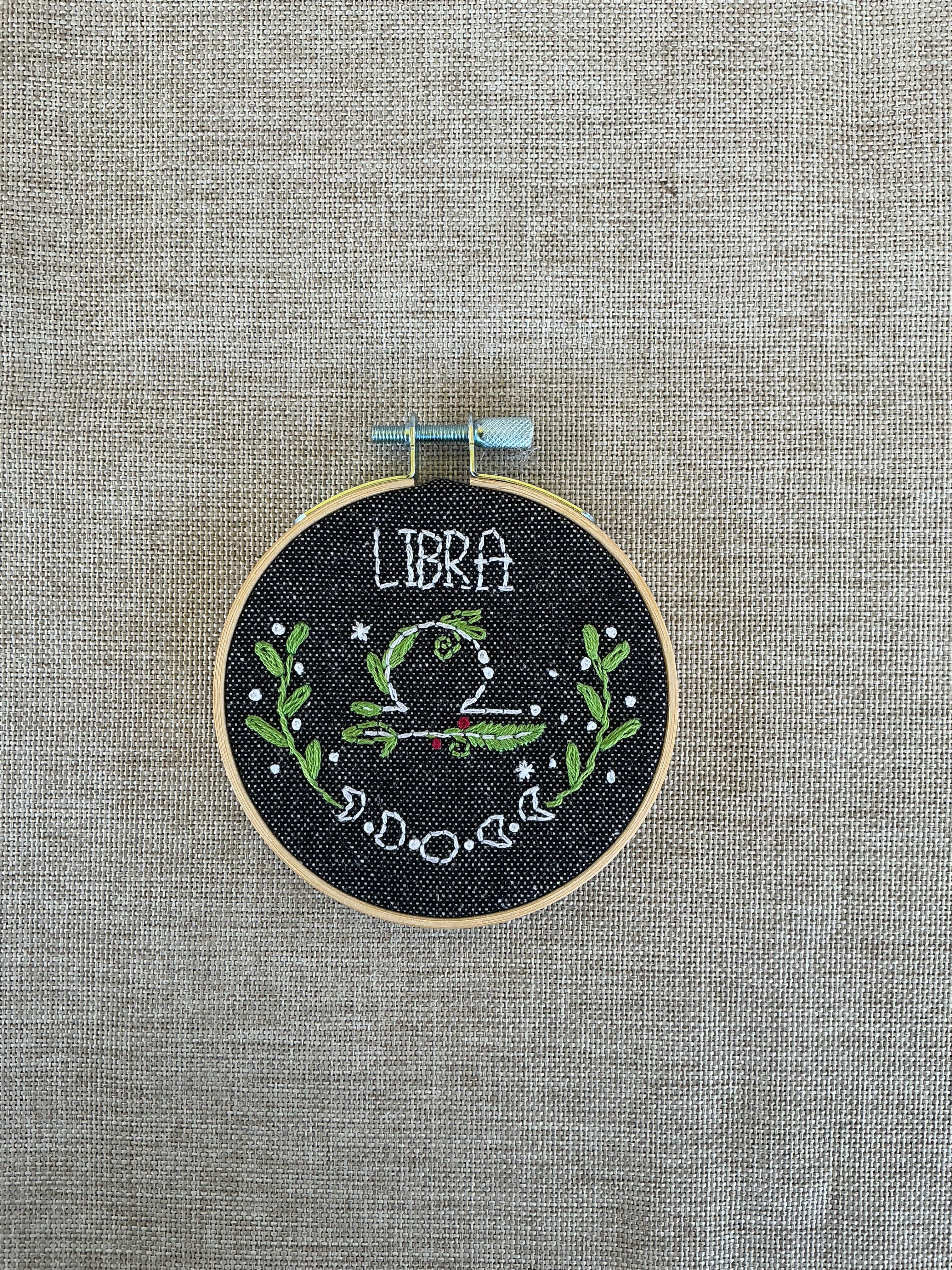 Handmade Embroidered Zodiac Hoop | zodiac Embroidery Wall Art & Shelf Décor