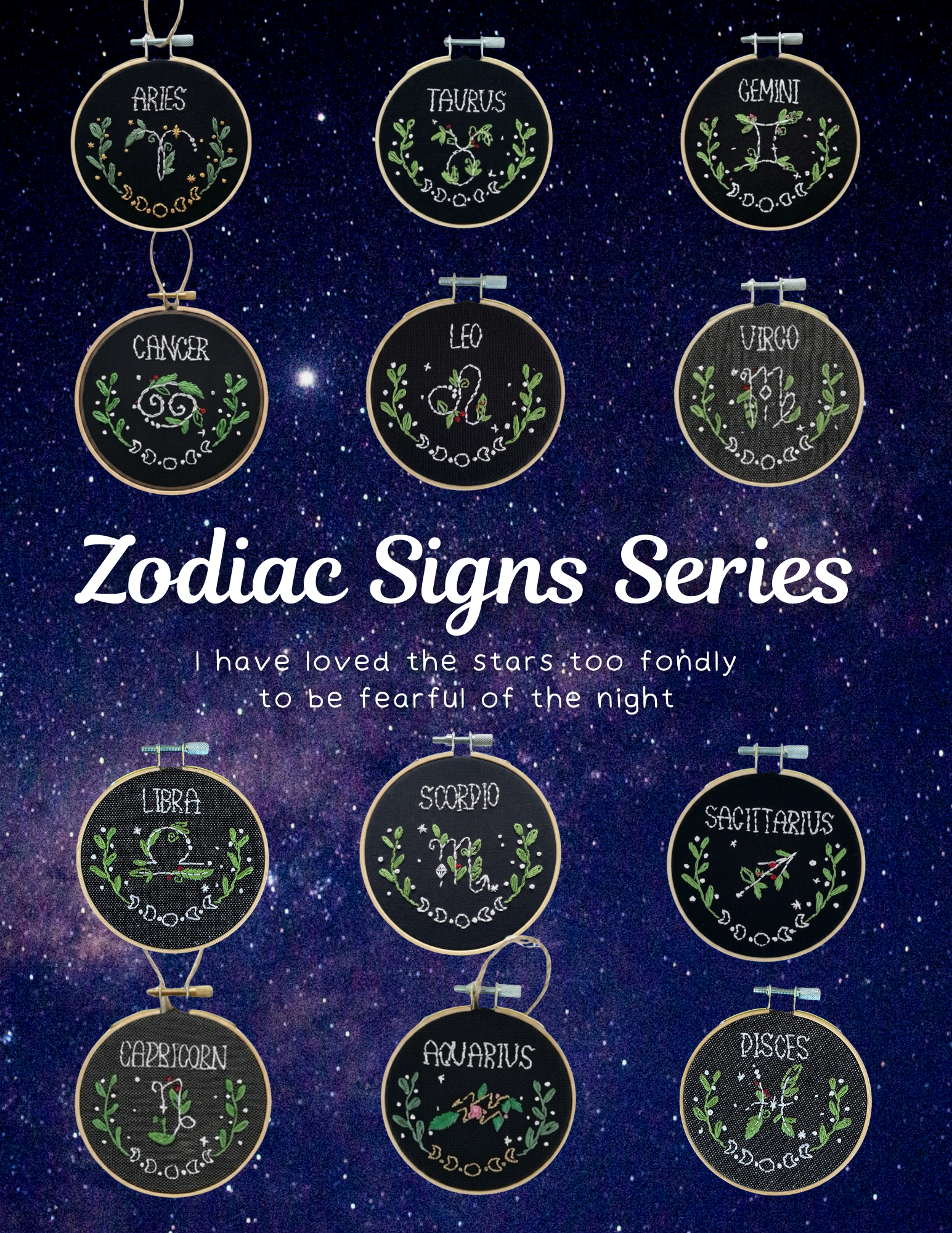 Handmade Embroidered Zodiac Hoop | zodiac Embroidery Wall Art & Shelf Décor