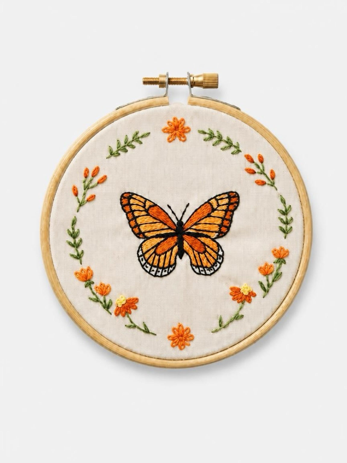 Handmade Embroidered Butterfly Hoop | Butterfly Embroidery Wall Art & Shelf Décor