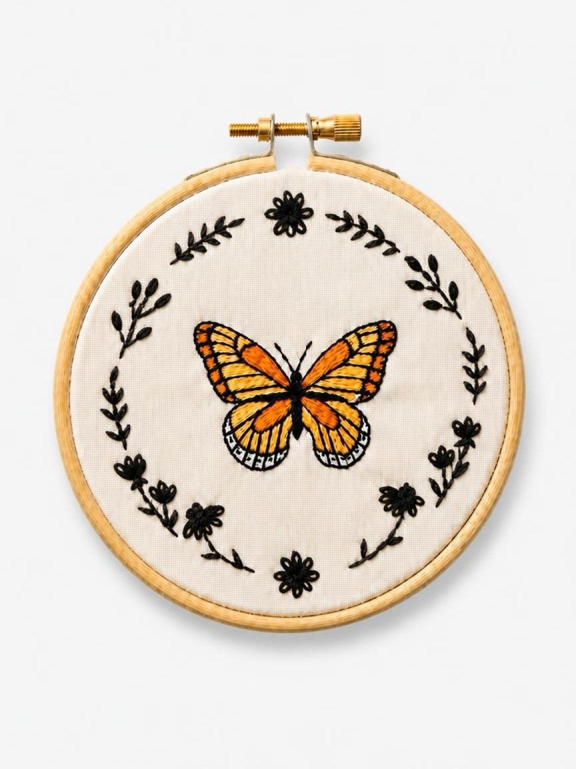 Handmade Embroidered Butterfly Hoop | Butterfly Embroidery Wall Art & Shelf Décor